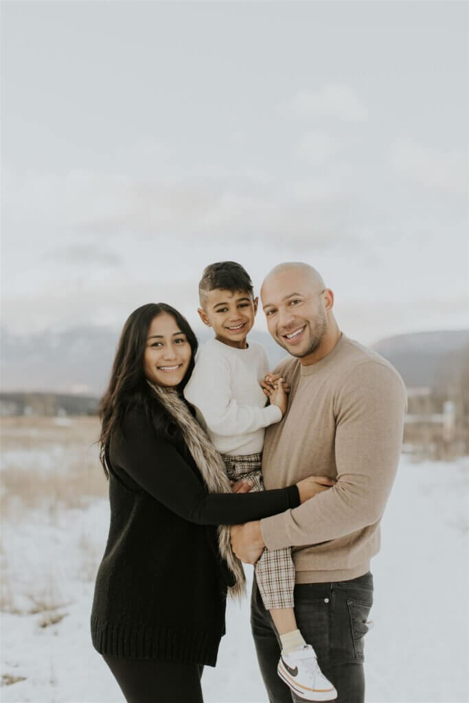 family in the winter at the kimberley bluffs